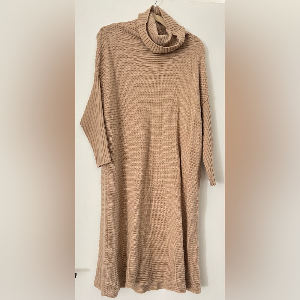 Cozy Tan Turtleneck Sweater Dress